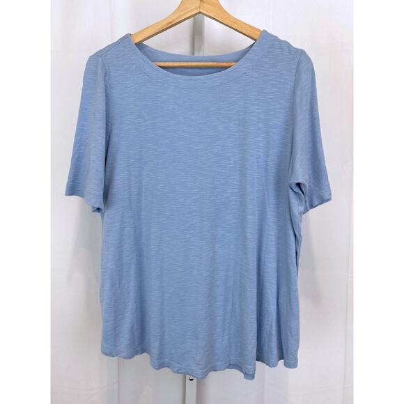 J. JILL Pima Slub Elbow Sleeve Tee Short Sleeve Shirt Blue Size L - Picture 1 of 9